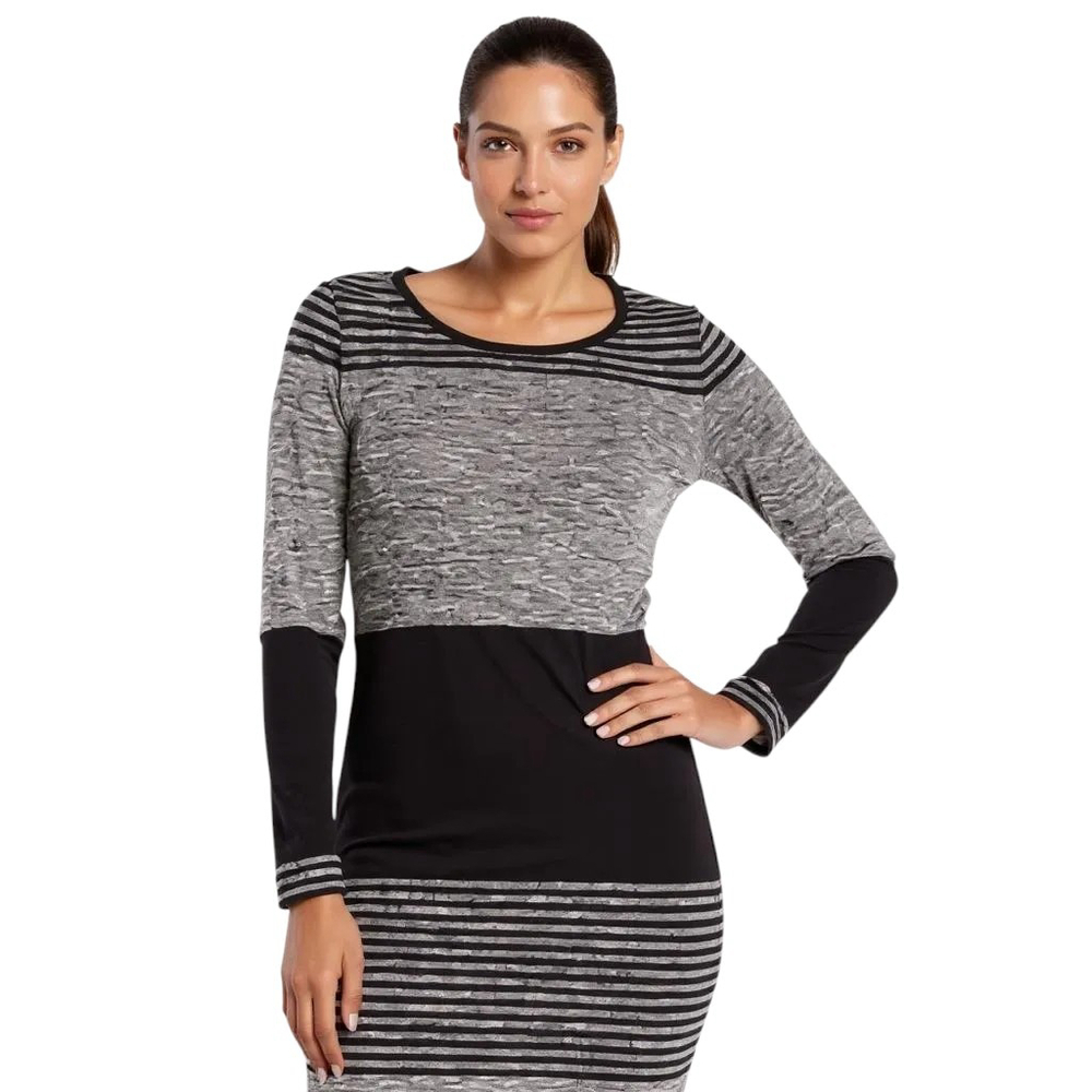 Max Studio Sweater Dress Gray Black Striped Small